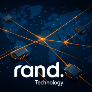 Digital illustration of a global semiconductor network under tension, showing glowing orange data lines stretched across a world map connecting microchips, symbolizing supply-driven shortages and constrained capacity in fabs, packaging, and logistics.