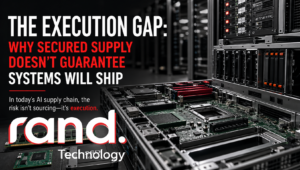 Modern AI data center with partially assembled server hardware, highlighting missing components and supply chain execution gaps.
