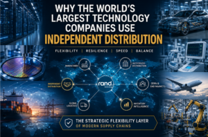 Modern technology supply chain showing manufacturers, distribution channels, logistics networks, and technology end markets supported by independent distribution.