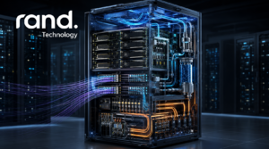AI data center rack integrating compute, networking, power, cooling, and electronic components