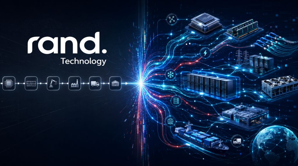 Linear semiconductor supply chain transforming into an interconnected AI infrastructure network of chips, memory, servers, power, cooling, manufacturing, and global logistics.